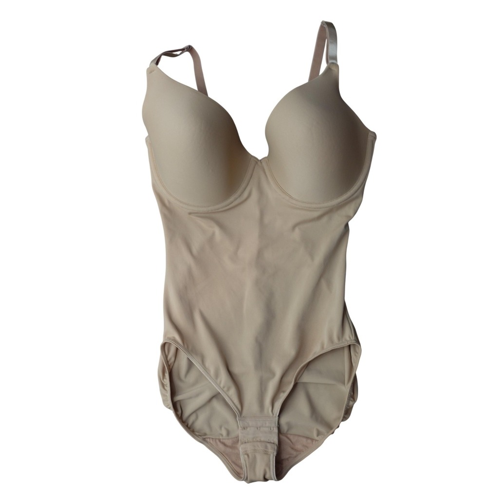 Flexees Shapewear Bodysuit Womens 36D Beige Padded Underwire Corselette Control